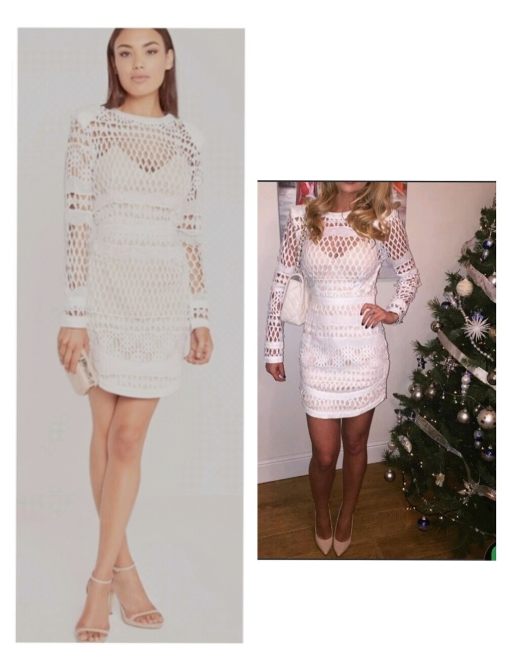 Missguided White Long Sleeve Lace Dress